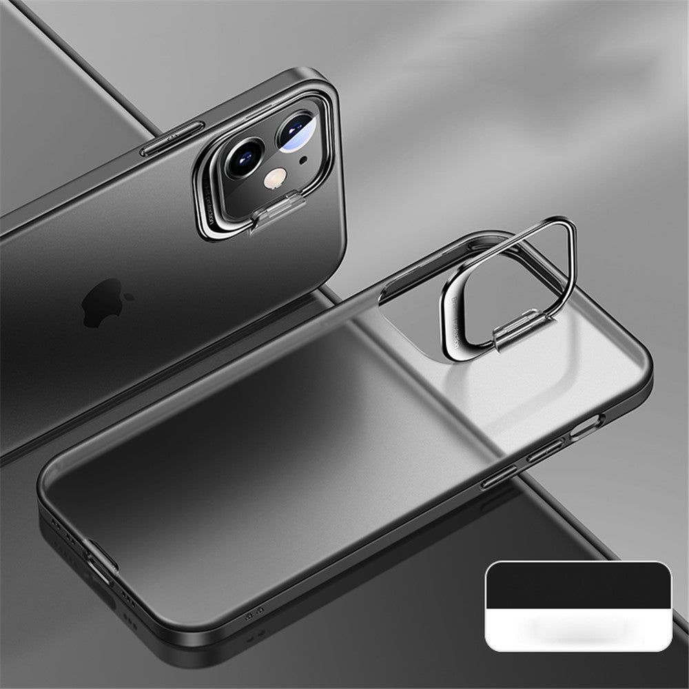Nytt mobilskal i matt plast + TPU-kant med dolt stativ för iPhone 12 / 12 Pro