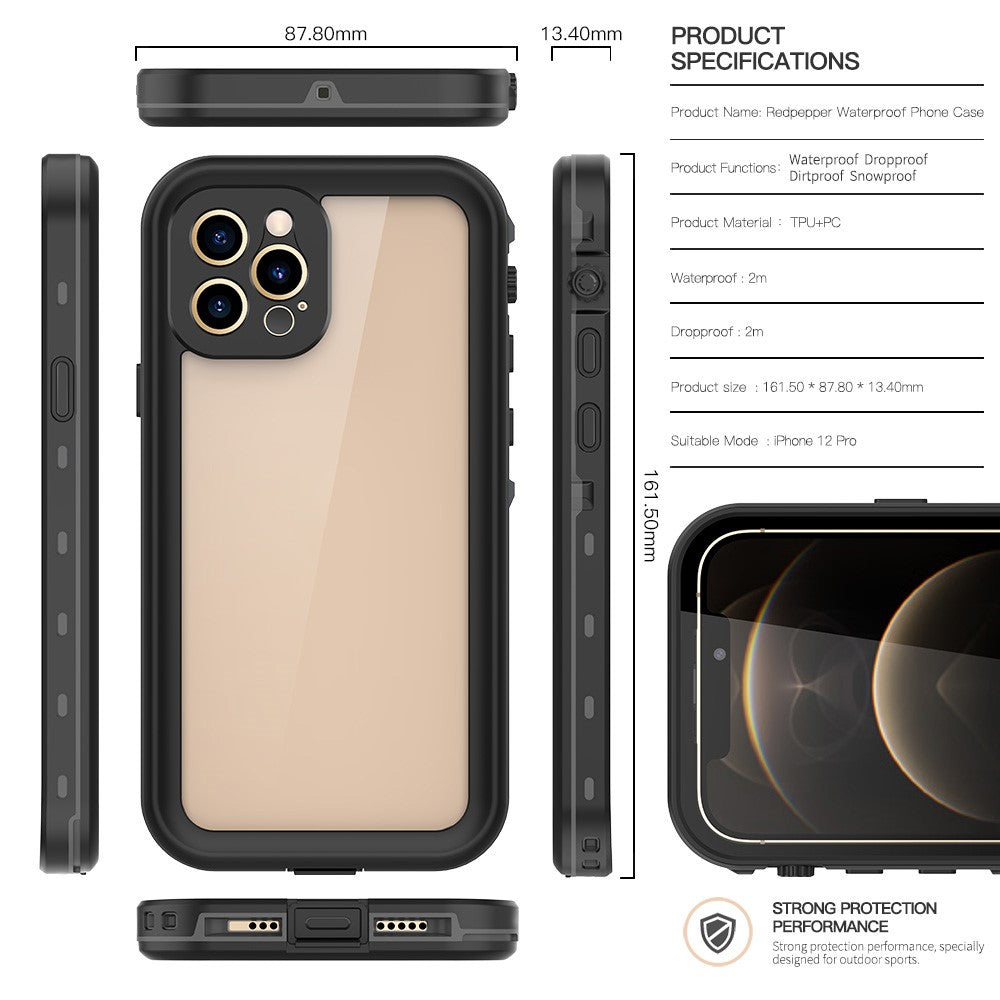REDPEPPER Dot+ Series Transparent Back IP68 Waterproof PC+TPU Phone Case for iPhone 12 Pro