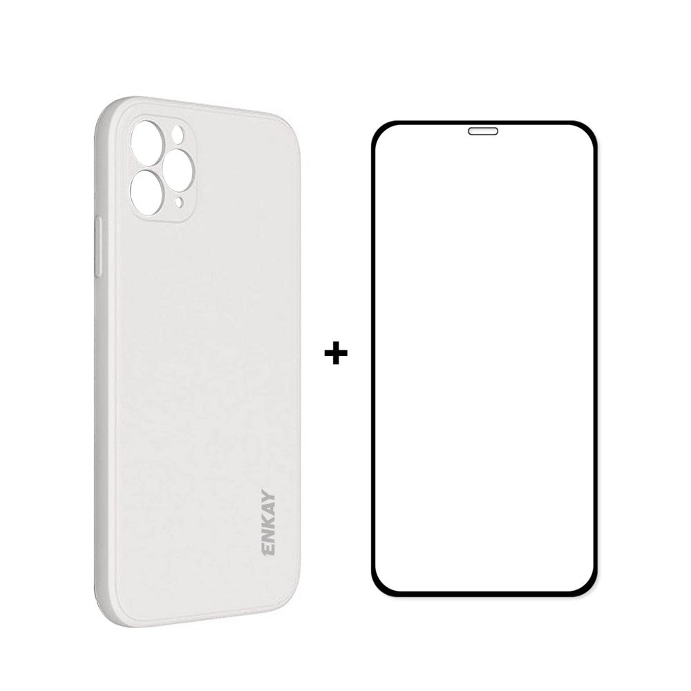 ENKAY HAT PRINCE ENK-PC0662 Falltåligt mjukt flytande silikonskal med precisionshålöppning + helskärm 0,26 mm 9H 2,5D heltäckande lim härdat glas skärmskydd för iPhone 11 Pro Max