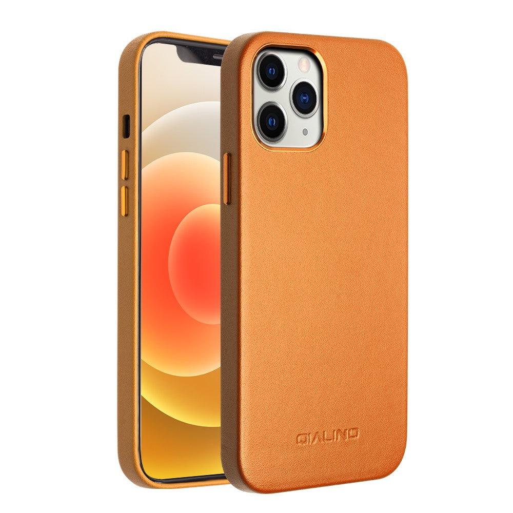QIALINO Cowhide Leather Coated TPU Phone Cover for iPhone 12 / 12 Pro