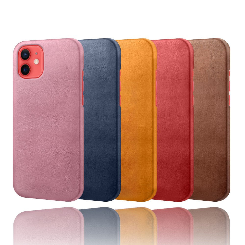 Precise Hole Opening PU Leather Coated PC Phone Back Case for iPhone 12 mini