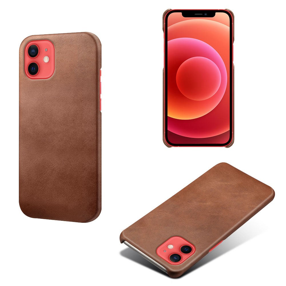 Precise Hole Opening PU Leather Coated PC Phone Back Case for iPhone 12 mini