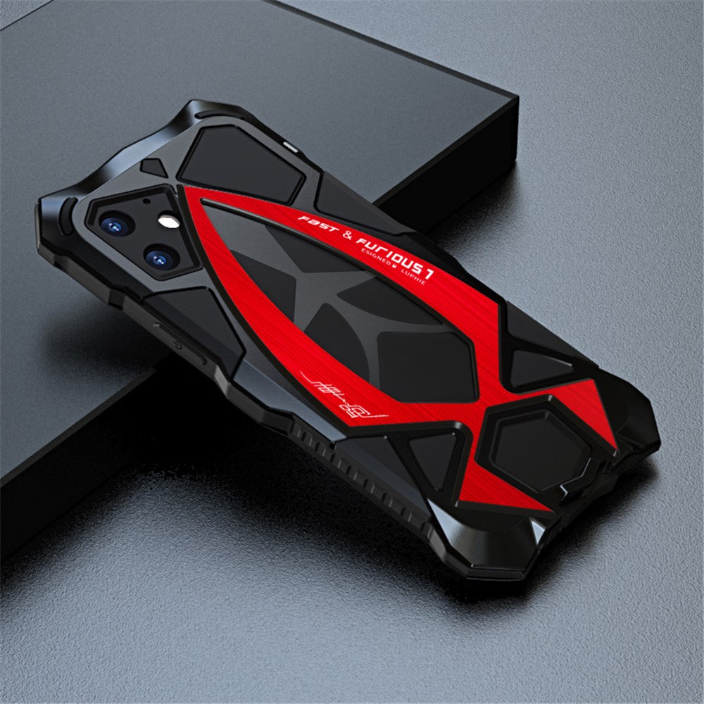 LUPHIE Sportbilsdesign Metall + Silikon + Härdat Glas Skärmfilm Heltäckande Skyddsskal för iPhone 12 mini