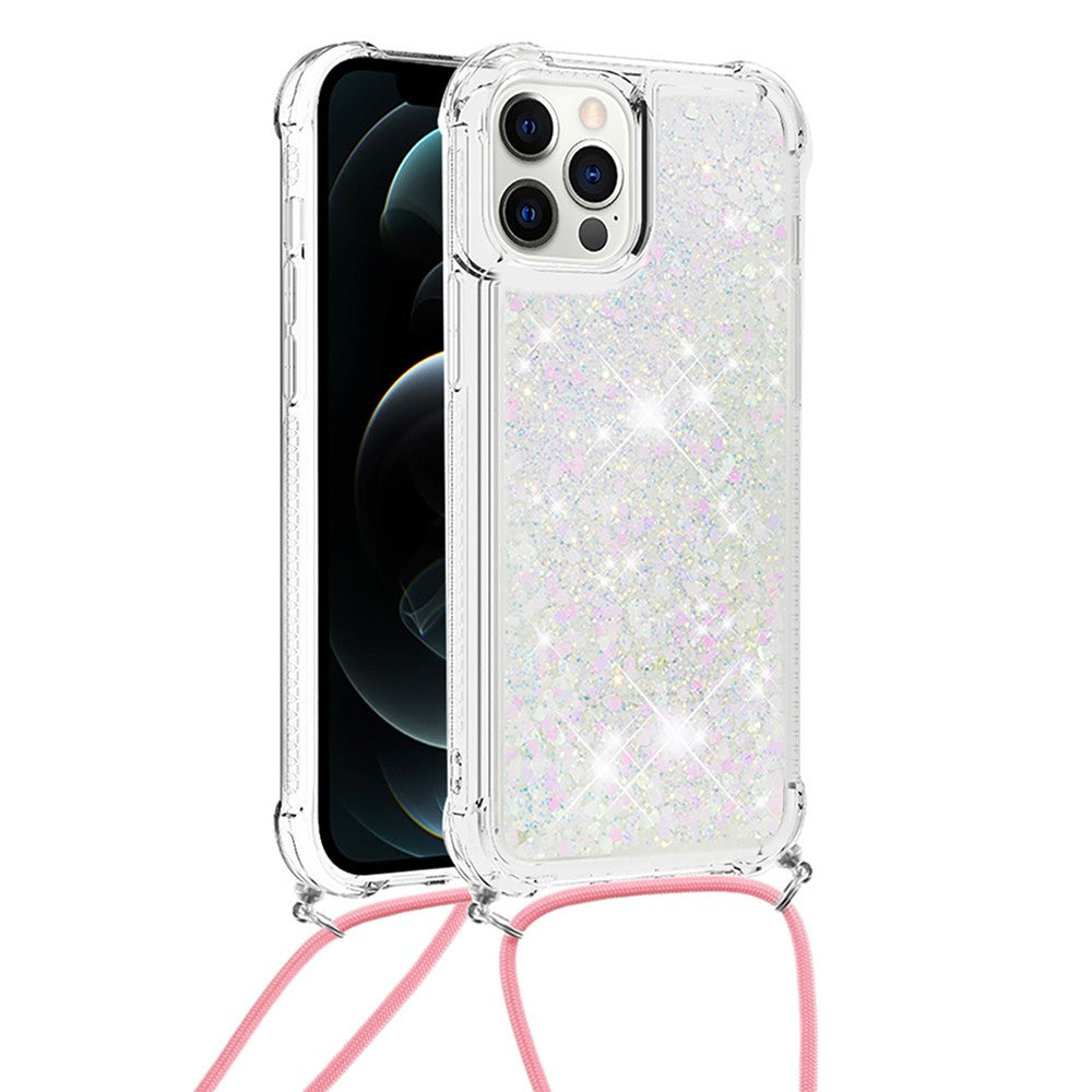 Shockproof Dynamic Quicksand TPU Cell Phone Protective Cover with Lanyard for iPhone 12 Pro Max