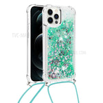 Shockproof Dynamic Quicksand TPU Cell Phone Protective Cover with Lanyard for iPhone 12 Pro Max