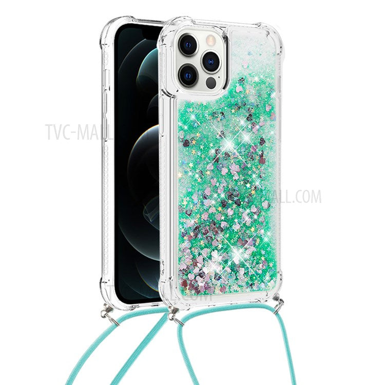 Shockproof Dynamic Quicksand TPU Cell Phone Protective Cover with Lanyard for iPhone 12 Pro Max