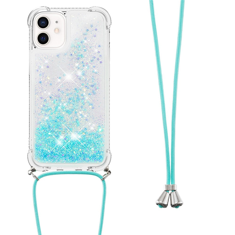 Dynamic Quicksand TPU Shockproof Cell Phone Protective Cover with Strap for iPhone 12 mini