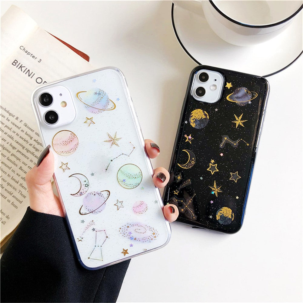 Stjärnplanettryckdesign Epoxyklistermärken TPU-skal för iPhone 11 6,1 tum