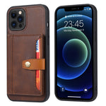 Fuld Beskyttelse PU Læderbelagt TPU Cover med Støttefod og Kortlommer til iPhone 12/12 Pro