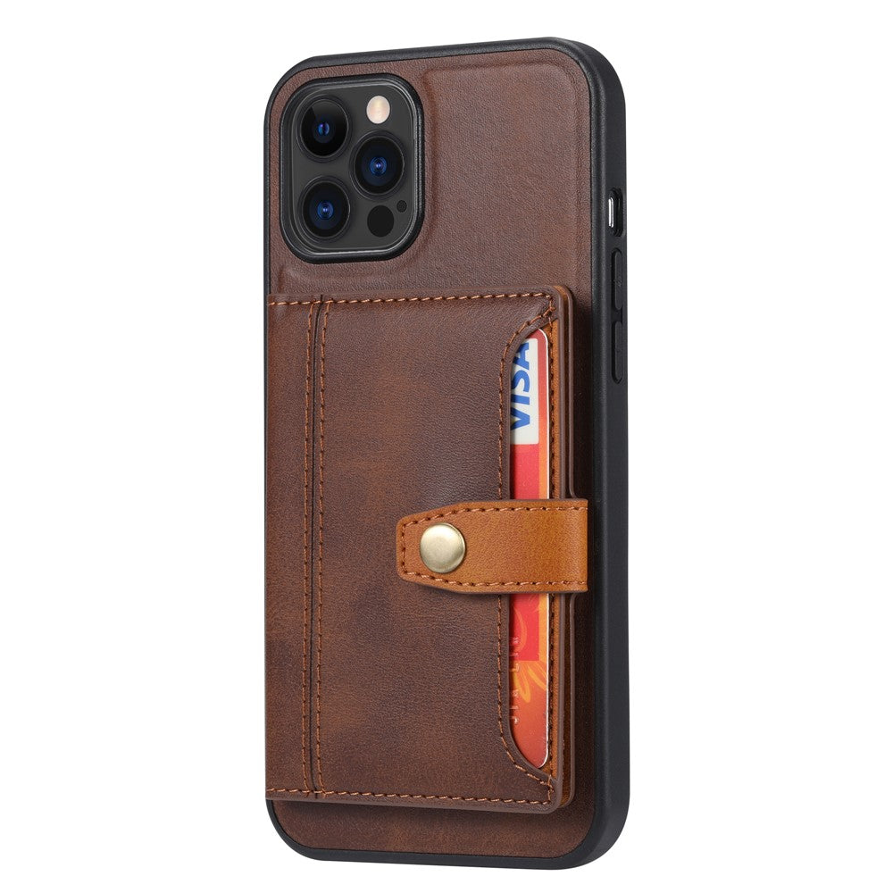 Fuld Beskyttelse PU Læderbelagt TPU Cover med Støttefod og Kortlommer til iPhone 12/12 Pro