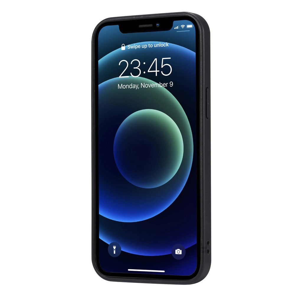 Fuld Beskyttelse PU Læderbelagt TPU Cover med Støttefod og Kortlommer til iPhone 12/12 Pro