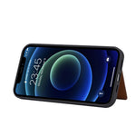Fuld Beskyttelse PU Læderbelagt TPU Cover med Støttefod og Kortlommer til iPhone 12/12 Pro