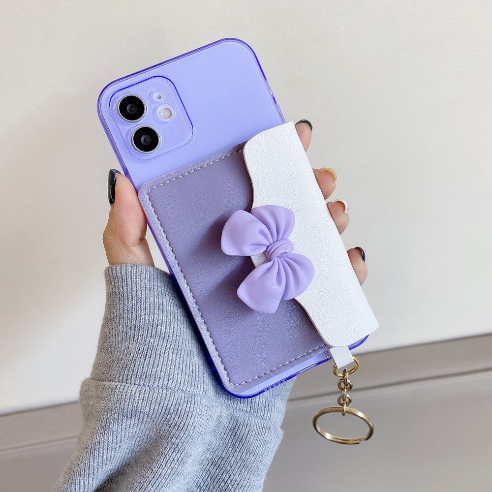 PU Leather Coated TPU Case Bowknot Design with Card Pocket for iPhone 12 mini