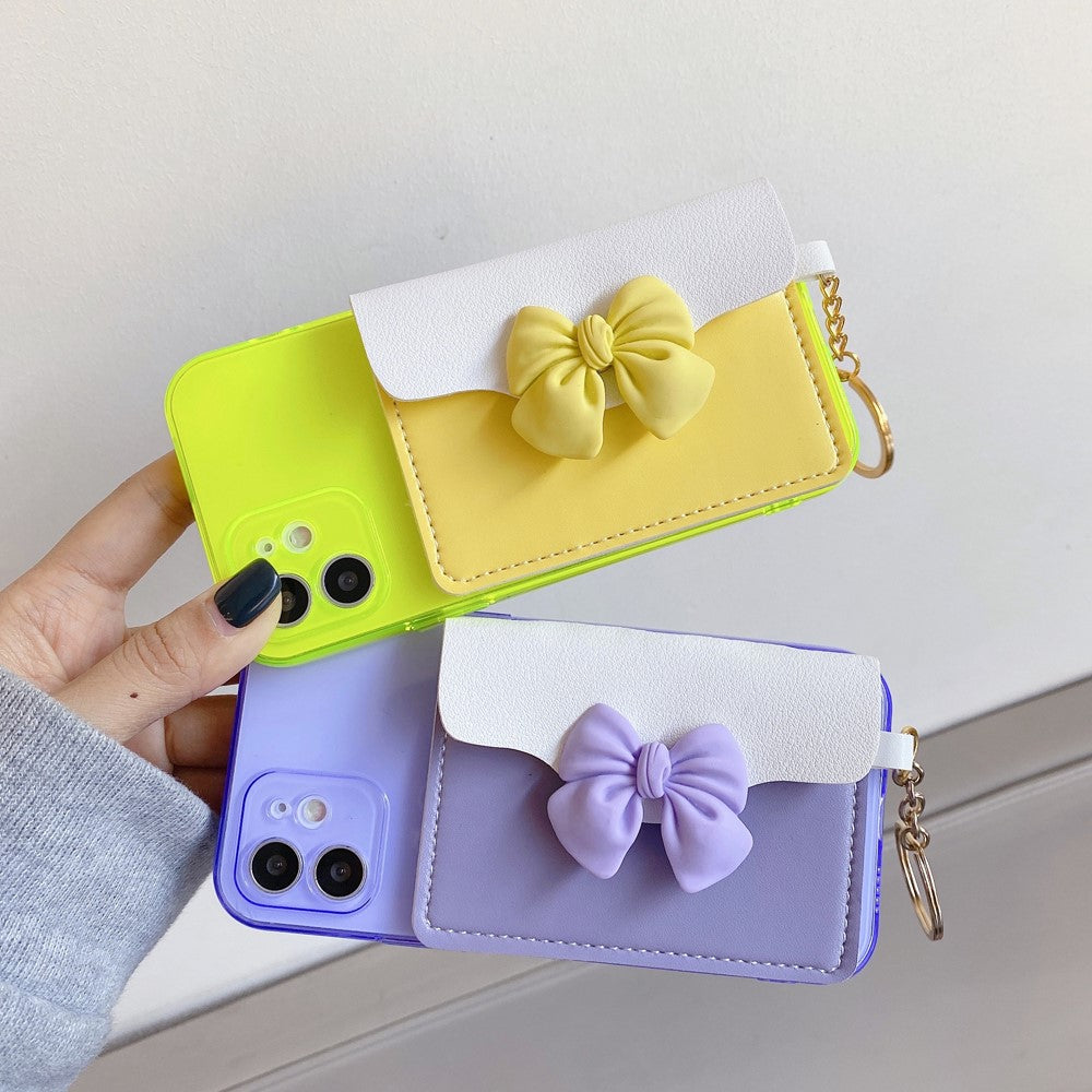 PU Leather Coated TPU Case Bowknot Design with Card Pocket for iPhone 12 mini