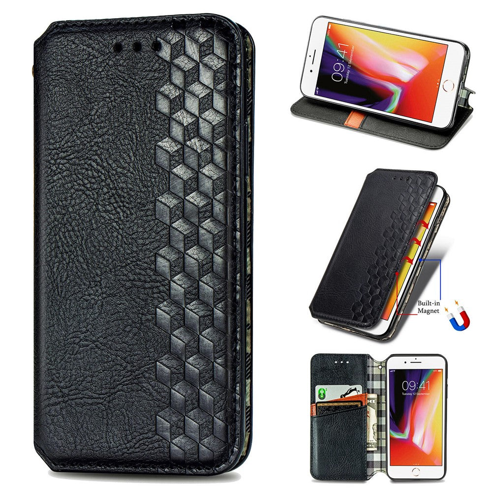 For iPhone 7 / 8 / SE (2020) / SE (2022) PU Leather Case Rhombus Imprint Wallet Stand Phone Cover