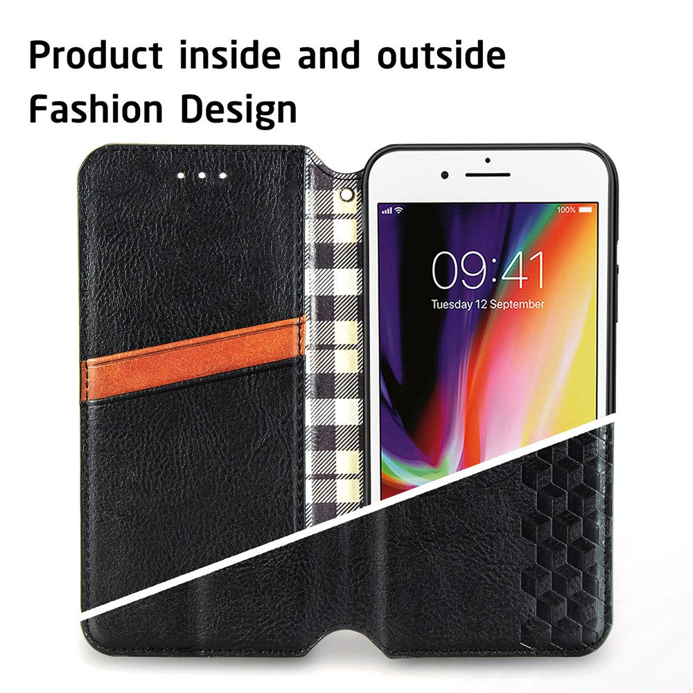 For iPhone 7 / 8 / SE (2020) / SE (2022) PU Leather Case Rhombus Imprint Wallet Stand Phone Cover