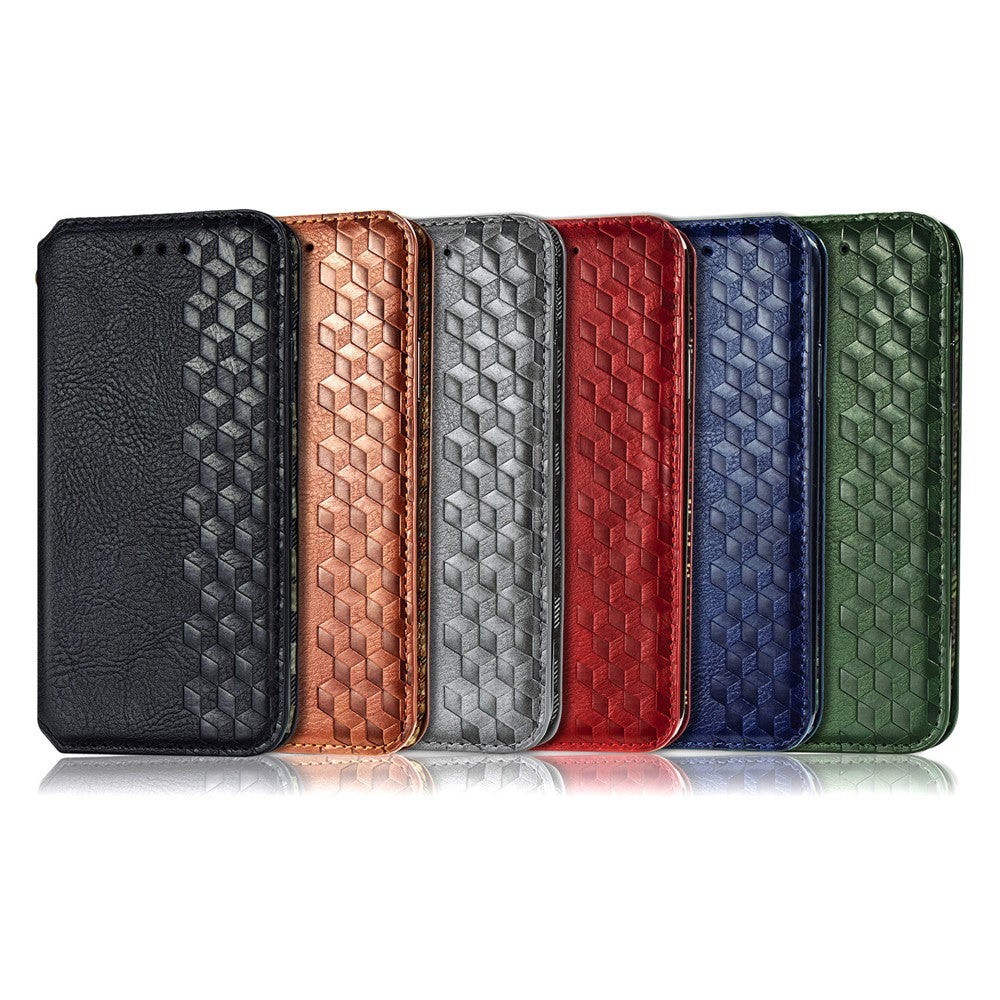 For iPhone 7 / 8 / SE (2020) / SE (2022) PU Leather Case Rhombus Imprint Wallet Stand Phone Cover