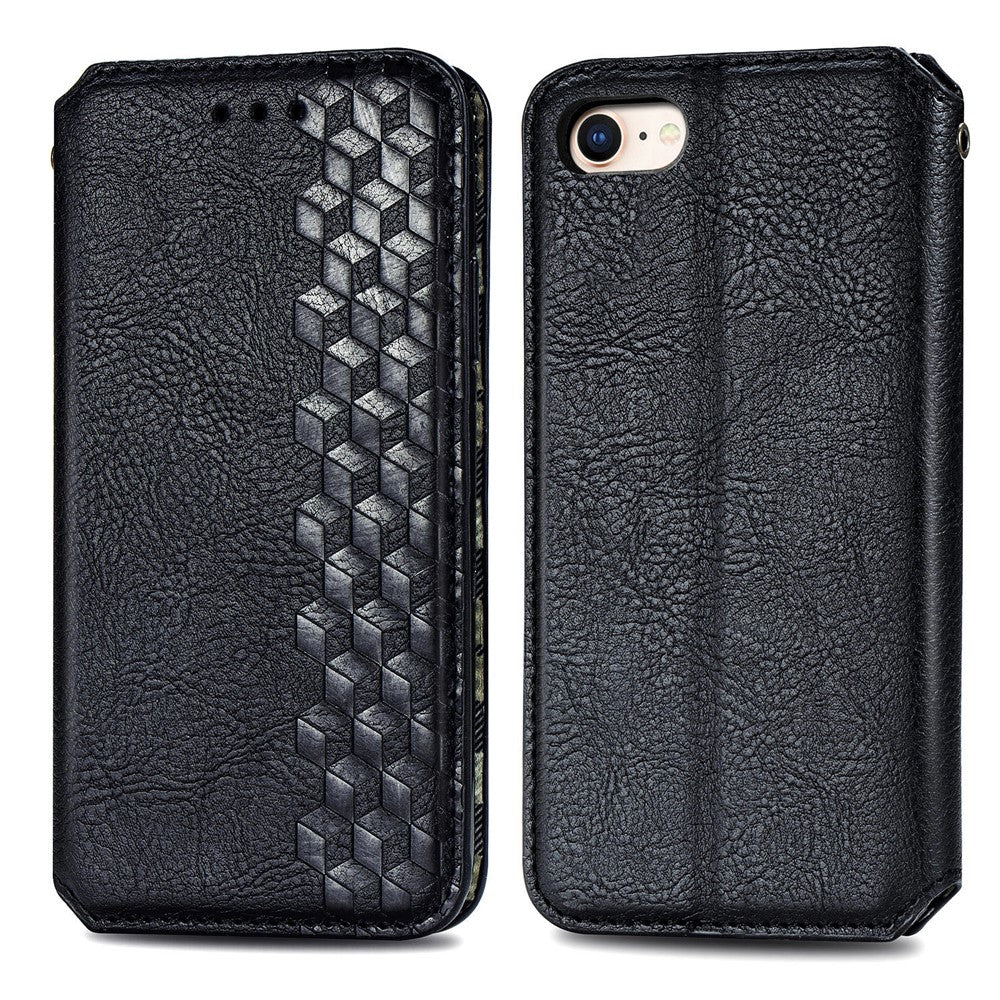 For iPhone 7 / 8 / SE (2020) / SE (2022) PU Leather Case Rhombus Imprint Wallet Stand Phone Cover