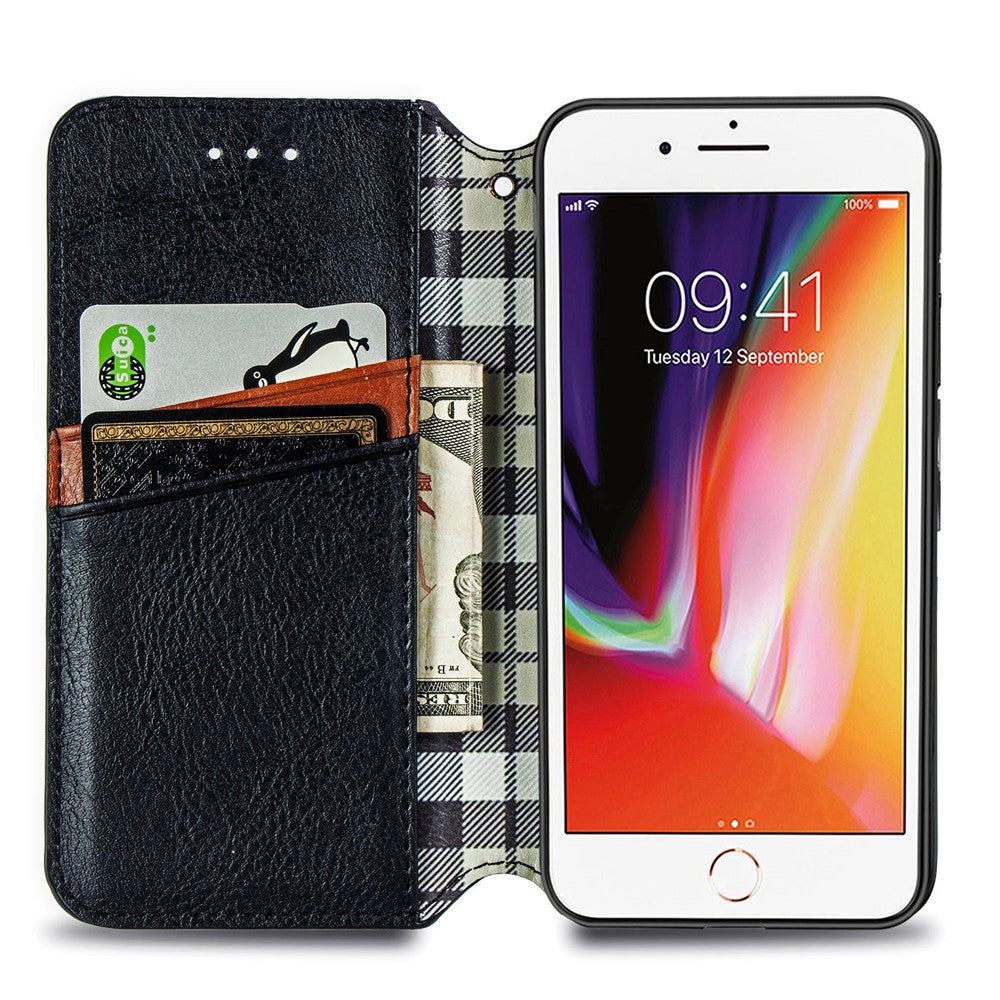 For iPhone 7 / 8 / SE (2020) / SE (2022) PU Leather Case Rhombus Imprint Wallet Stand Phone Cover