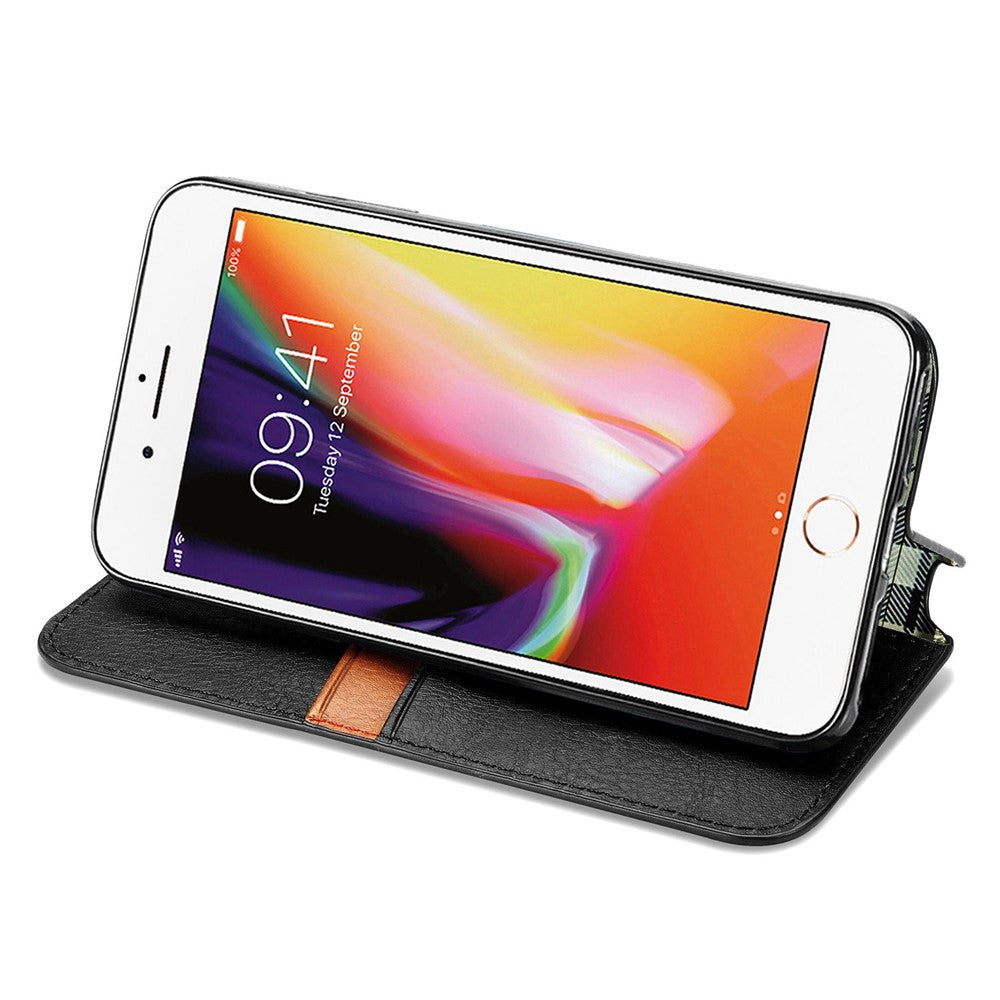 For iPhone 7 / 8 / SE (2020) / SE (2022) PU Leather Case Rhombus Imprint Wallet Stand Phone Cover