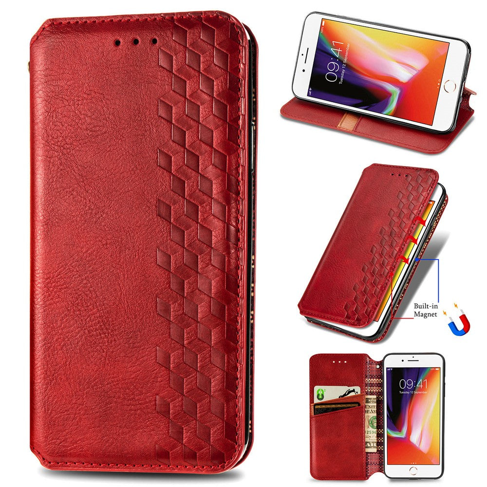 For iPhone 7 / 8 / SE (2020) / SE (2022) PU Leather Case Rhombus Imprint Wallet Stand Phone Cover