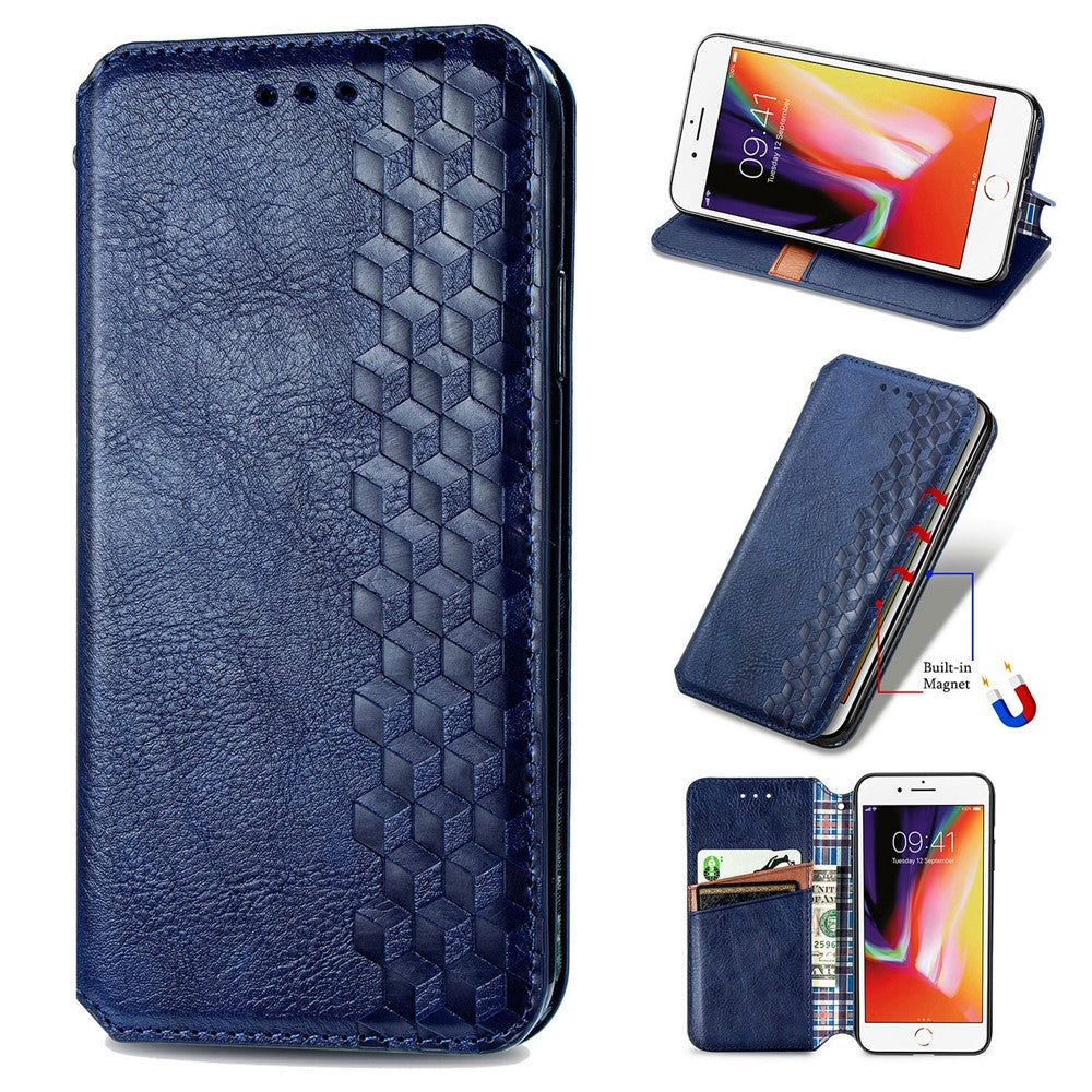 For iPhone 7 / 8 / SE (2020) / SE (2022) PU Leather Case Rhombus Imprint Wallet Stand Phone Cover