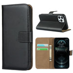 Genuine Leather Wallet Stand Phone Protector Case Shell for iPhone 12 / 12 Pro