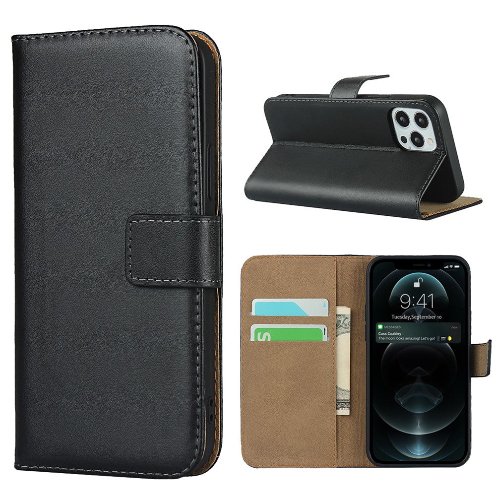Genuine Leather Wallet Stand Phone Protector Case Shell for iPhone 12 / 12 Pro
