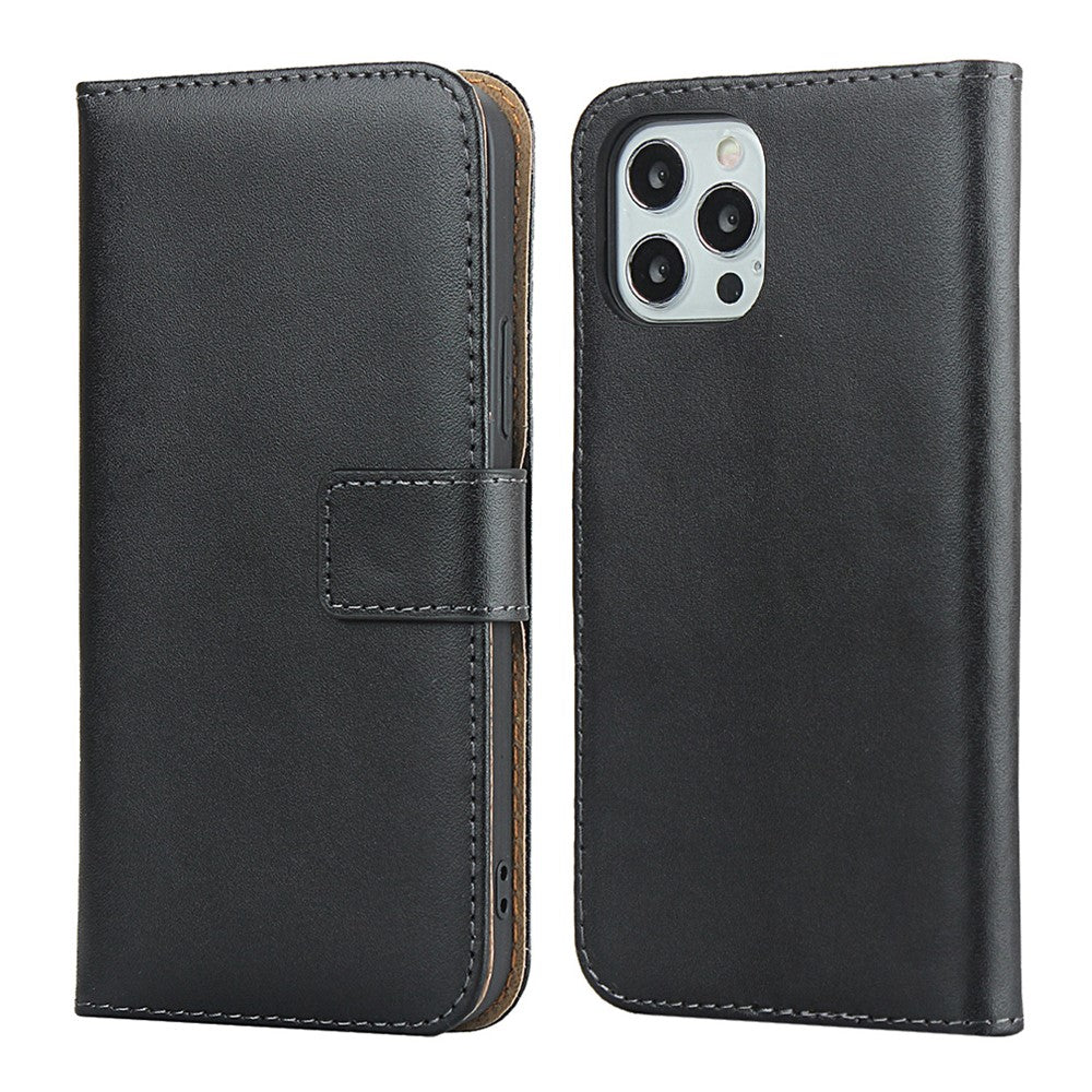 Genuine Leather Wallet Stand Phone Protector Case Shell for iPhone 12 / 12 Pro