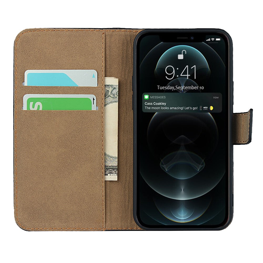 Genuine Leather Wallet Stand Phone Protector Case Shell for iPhone 12 / 12 Pro