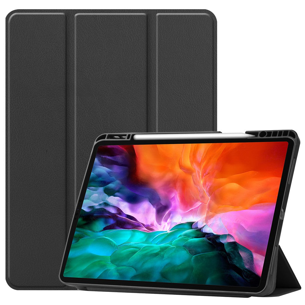 Anti-fingerprint Tri-fold Stand PU Leather Tablet Cover Smart Case with Pen Slot for Apple iPad Pro 12.9-inch (2021)