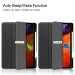 Anti-fingerprint Tri-fold Stand PU Leather Tablet Cover Smart Case with Pen Slot for Apple iPad Pro 12.9-inch (2021)