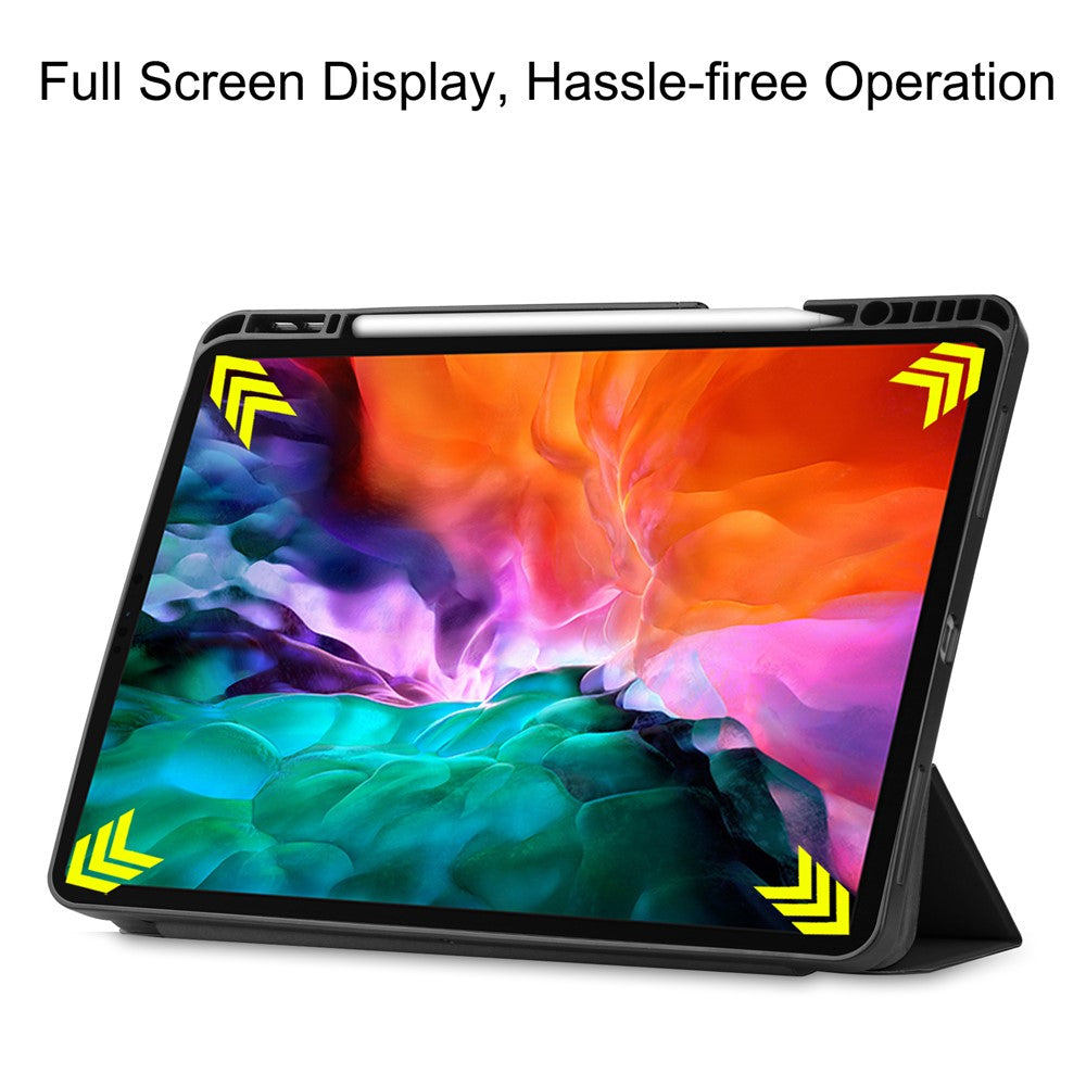 Anti-fingerprint Tri-fold Stand PU Leather Tablet Cover Smart Case with Pen Slot for Apple iPad Pro 12.9-inch (2021)