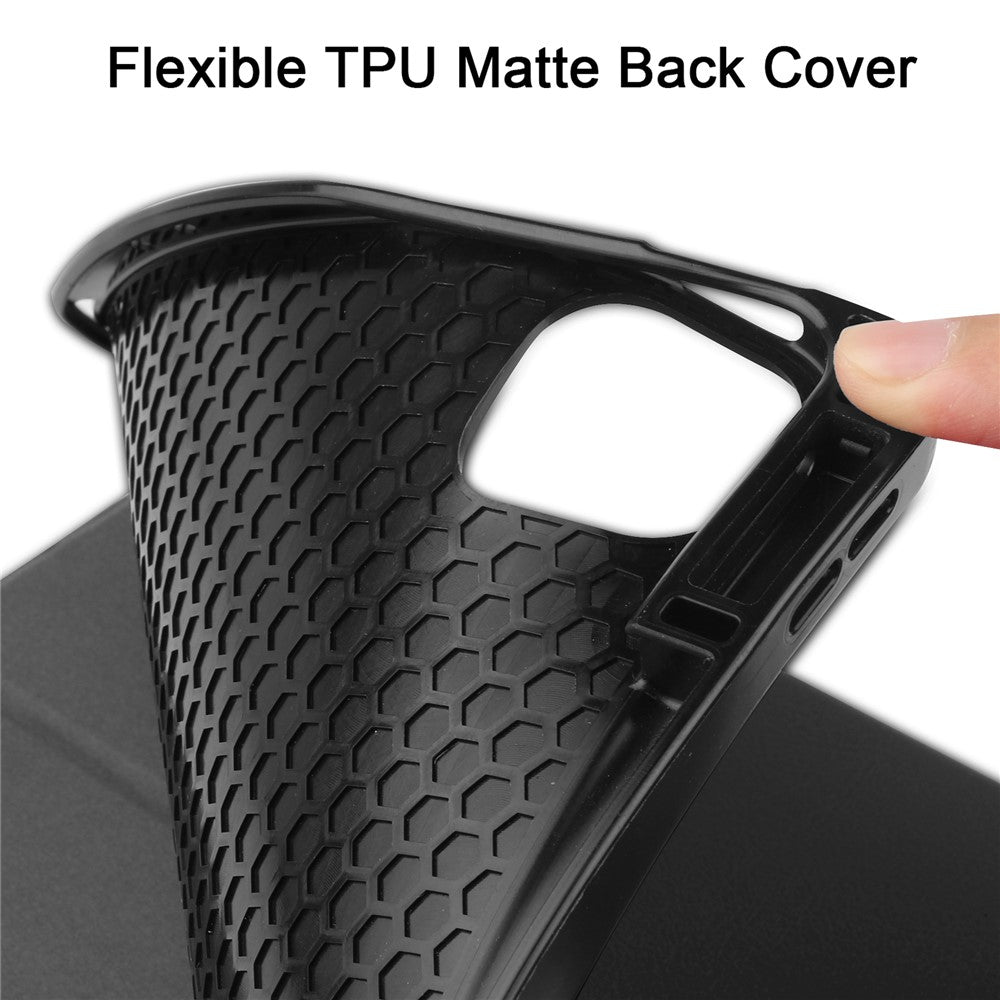 Anti-fingerprint Tri-fold Stand PU Leather Tablet Cover Smart Case with Pen Slot for Apple iPad Pro 12.9-inch (2021)