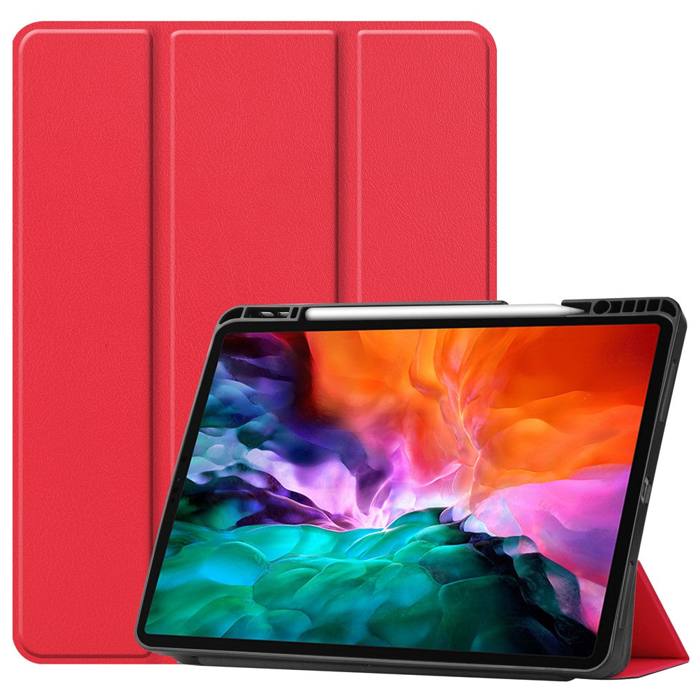 Anti-fingerprint Tri-fold Stand PU Leather Tablet Cover Smart Case with Pen Slot for Apple iPad Pro 12.9-inch (2021)
