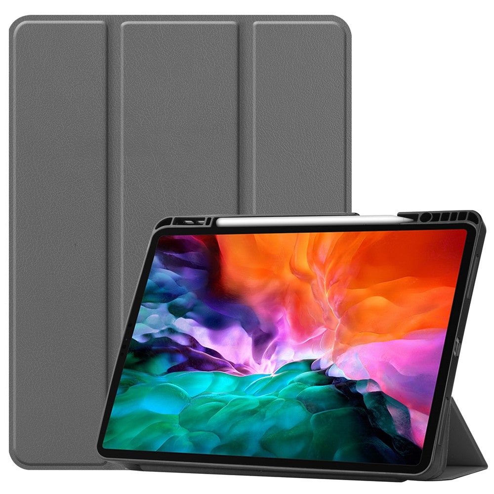 Anti-fingerprint Tri-fold Stand PU Leather Tablet Cover Smart Case with Pen Slot for Apple iPad Pro 12.9-inch (2021)