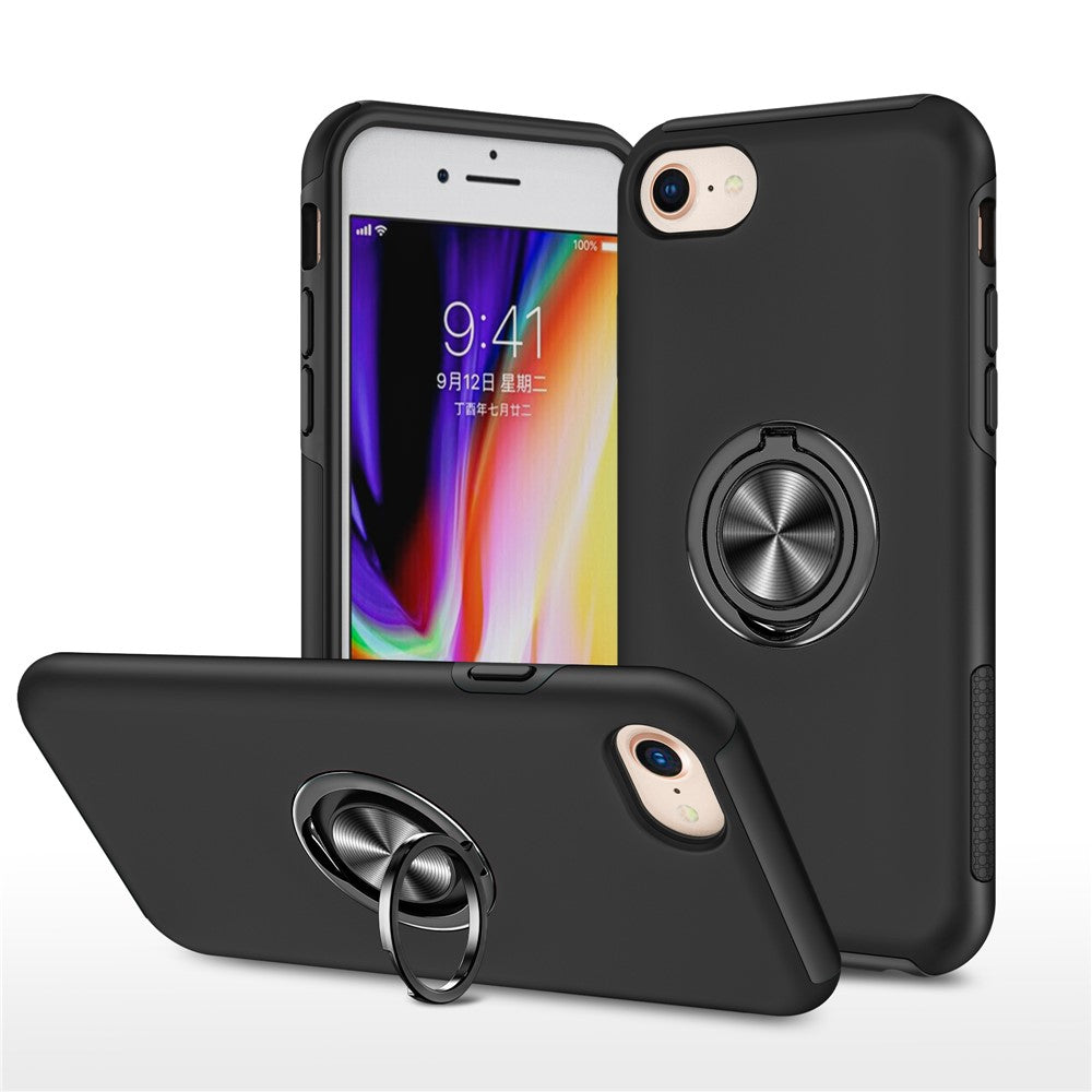 Hybrid Phone Case Cover Full Protection with Ring Shape Kickstand Design for iPhone 7 4.7 inch/8 4.7 inch/SE (2020)/SE (2022)