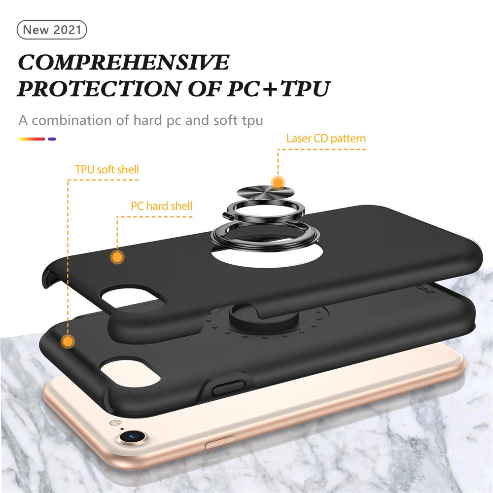 Hybrid Phone Case Cover Full Protection with Ring Shape Kickstand Design for iPhone 7 4.7 inch/8 4.7 inch/SE (2020)/SE (2022)