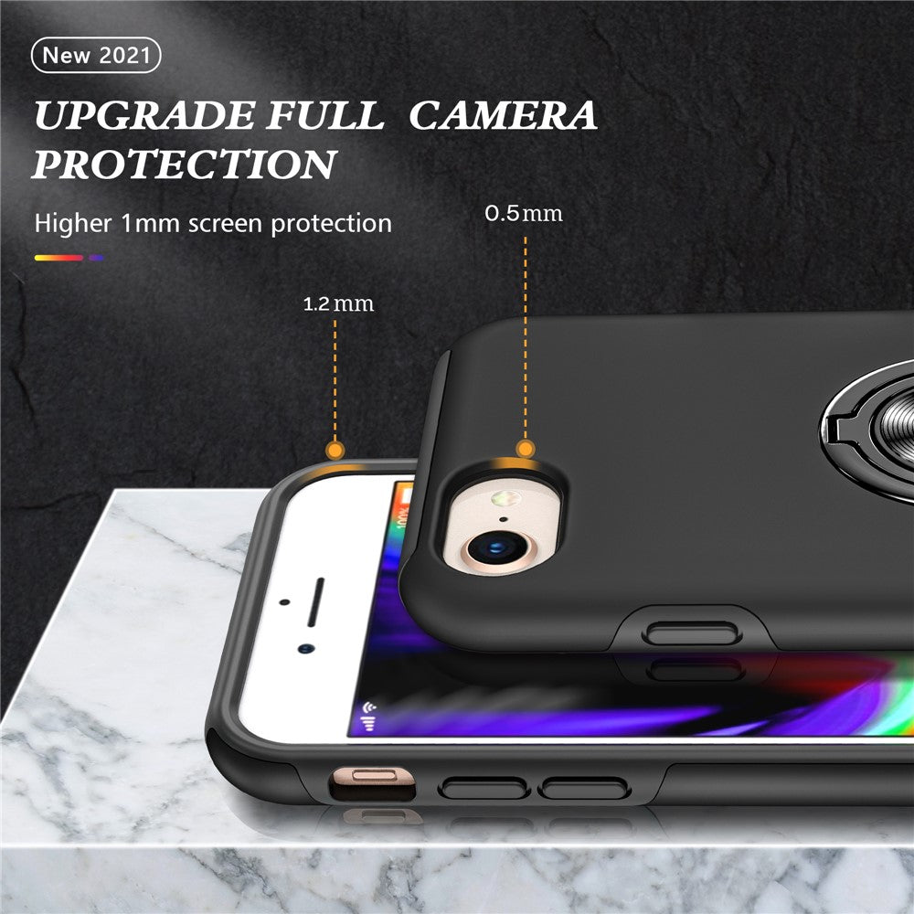 Hybrid Phone Case Cover Full Protection with Ring Shape Kickstand Design for iPhone 7 4.7 inch/8 4.7 inch/SE (2020)/SE (2022)
