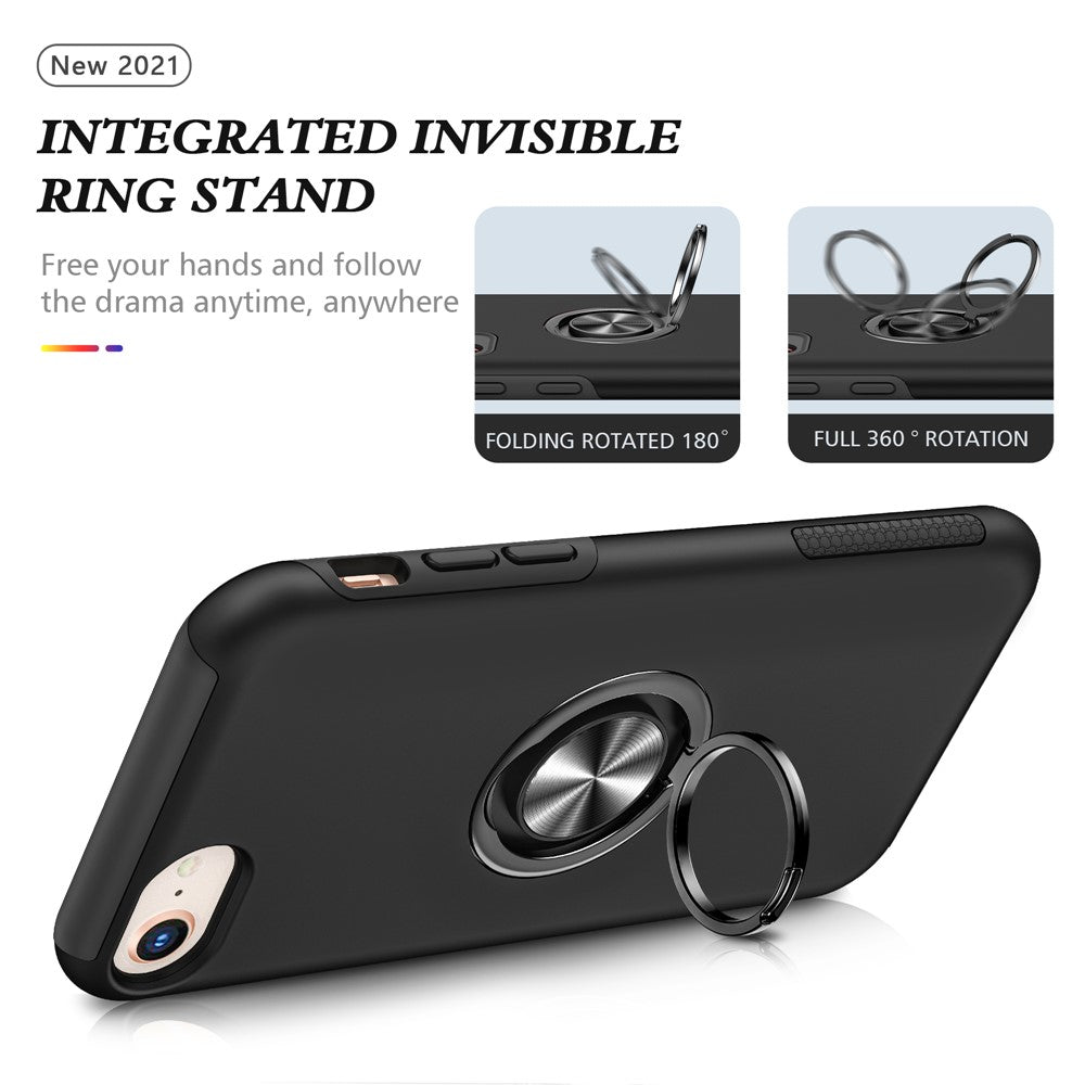 Hybrid Phone Case Cover Full Protection with Ring Shape Kickstand Design for iPhone 7 4.7 inch/8 4.7 inch/SE (2020)/SE (2022)