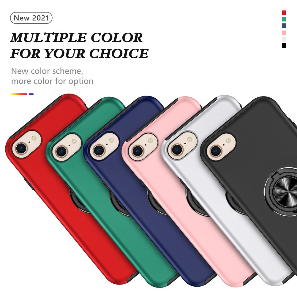 Hybrid Phone Case Cover Full Protection with Ring Shape Kickstand Design for iPhone 7 4.7 inch/8 4.7 inch/SE (2020)/SE (2022)