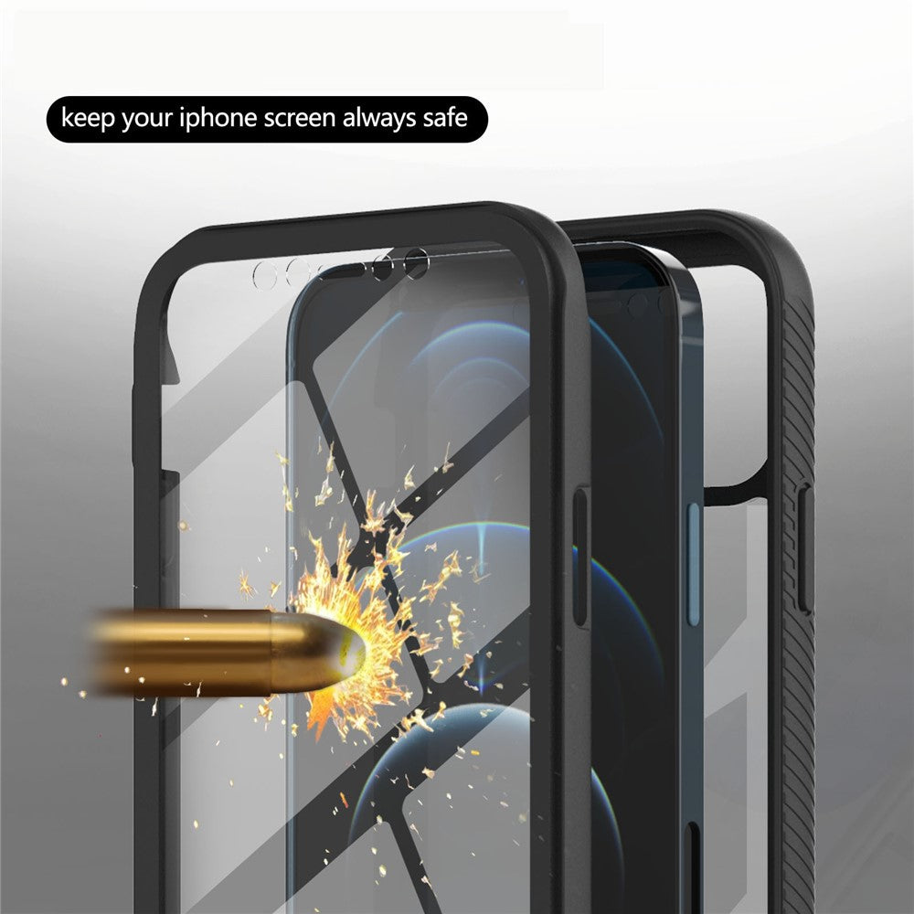 Heltäckande PC+TPU-mobilskyddsskal med PET-skärmskydd för iPhone 12/12 Pro