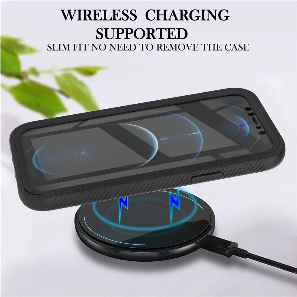 Heltäckande PC+TPU-mobilskyddsskal med PET-skärmskydd för iPhone 12/12 Pro