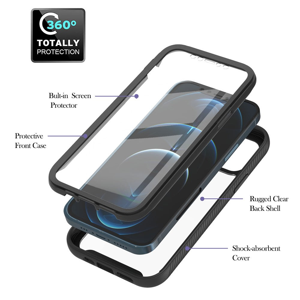 Heltäckande PC+TPU-mobilskyddsskal med PET-skärmskydd för iPhone 12/12 Pro