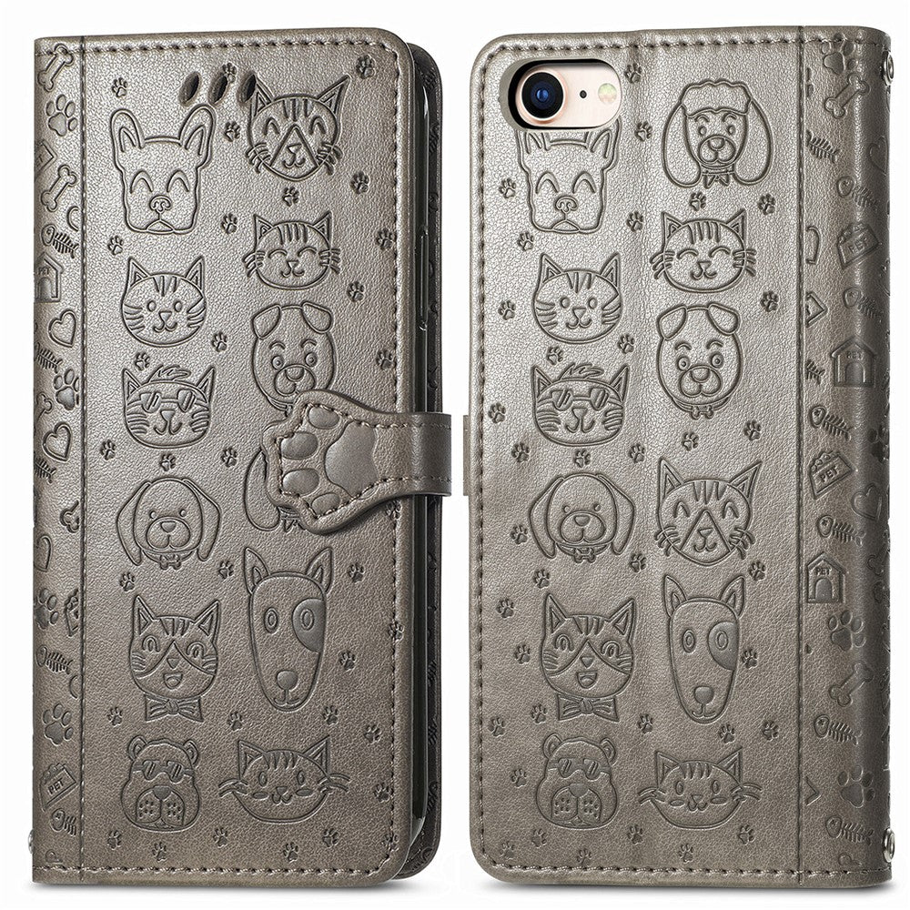 Magnetic Leather Stand Case with Imprinting Cat Dog Pattern for iPhone 7 4.7 inch/8 4.7 inch/SE (2020)/SE (2022)/6