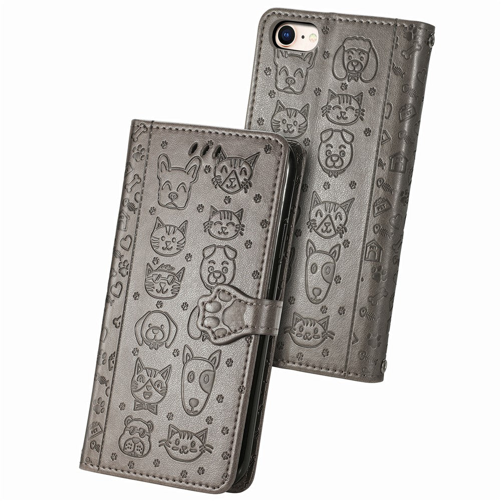 Magnetic Leather Stand Case with Imprinting Cat Dog Pattern for iPhone 7 4.7 inch/8 4.7 inch/SE (2020)/SE (2022)/6