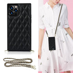 Chain Lanyard Stitching Rhombus Shock-Proof Protective Phone Case for iPhone 12 Pro Max