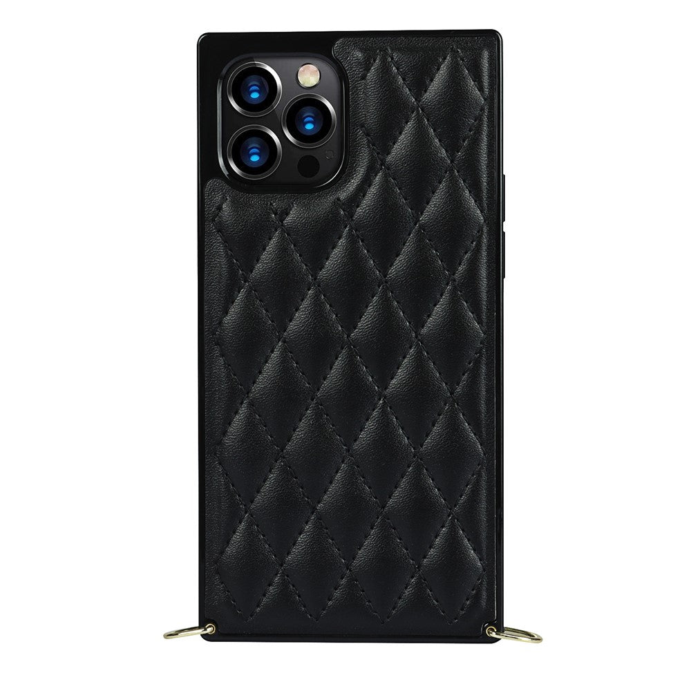 Chain Lanyard Stitching Rhombus Shock-Proof Protective Phone Case for iPhone 12 Pro Max