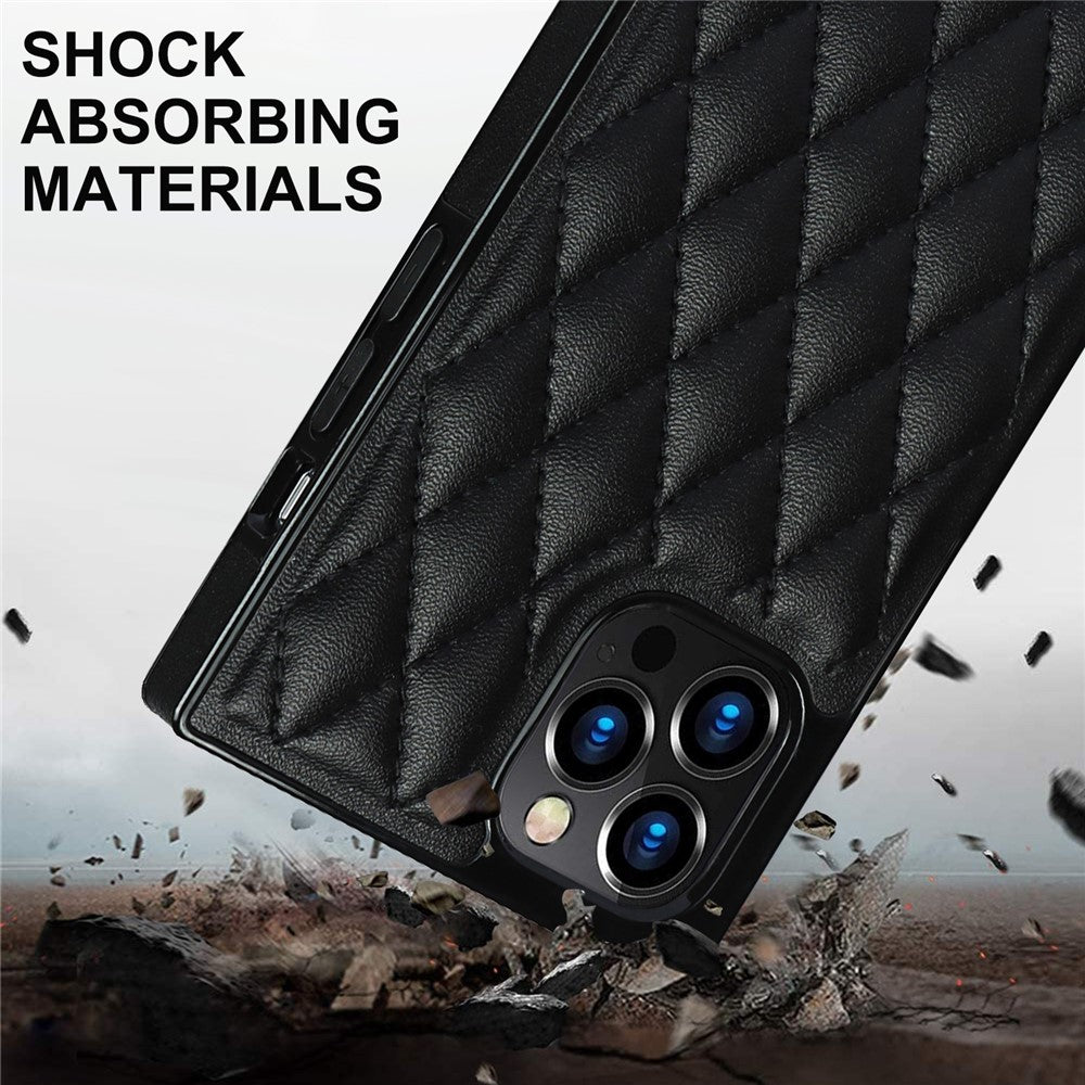 Chain Lanyard Stitching Rhombus Shock-Proof Protective Phone Case for iPhone 12 Pro Max
