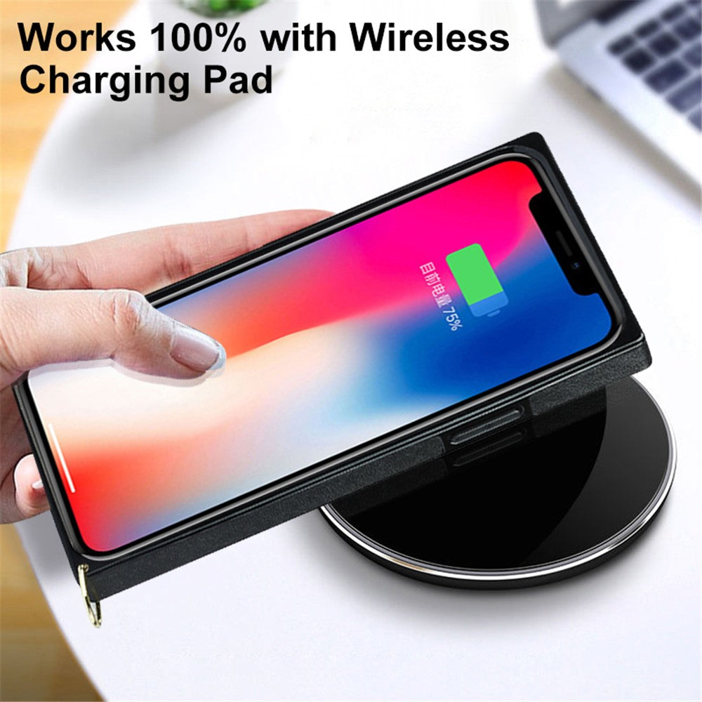 Chain Lanyard Stitching Rhombus Shock-Proof Protective Phone Case for iPhone 12 Pro Max